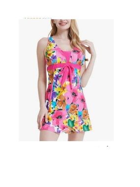 NWT Wantdo Floral Pink Tie-Front Plus Size Tankini Top